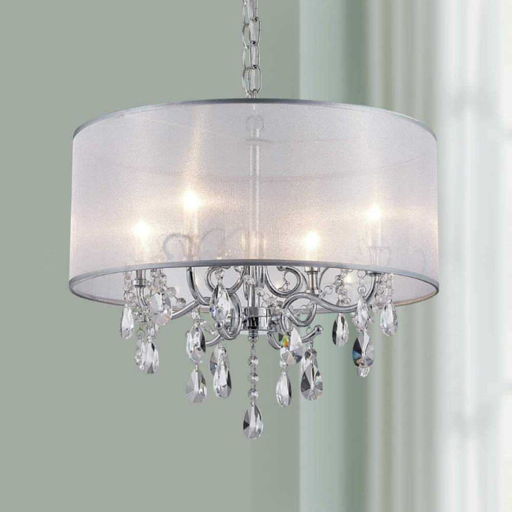 NIB Bestier Modern Elegant Crystal Pendant Drum LED Chandelier 4 Light Chrome